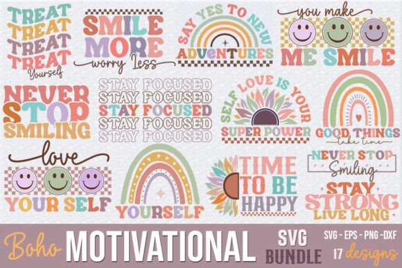 Boho Motivational Retro SVG Bundle: Graphics & Crafts