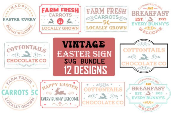 Vintage Easter Sign Svg Bundle for Crafts and Graphics